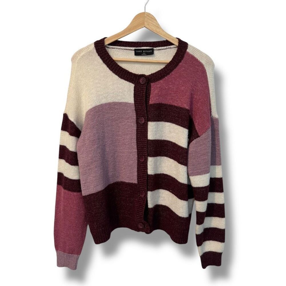 Lane Bryant Cardigan Sweater Womens Size 14/16 Striped Button Front Knit